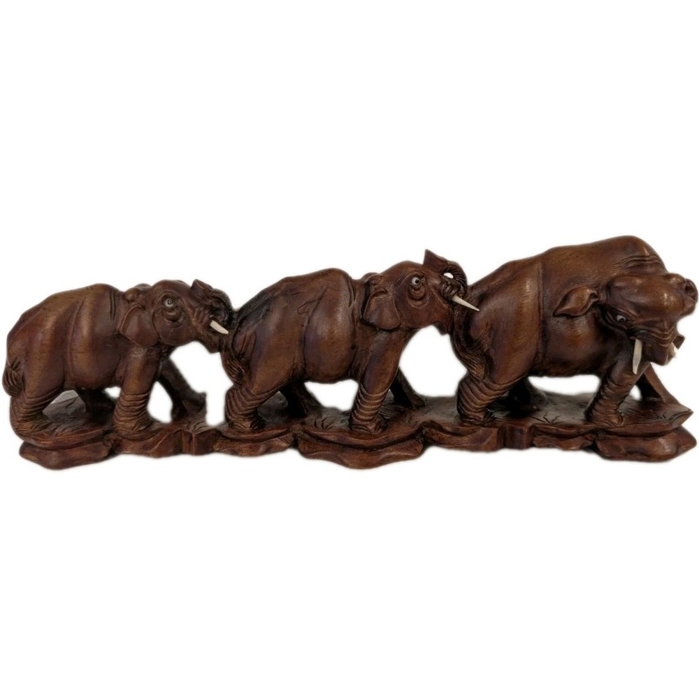 Vintage Dark Hardwood Elephant Parade Sculpture Carving 3 Elephants 9" Display
